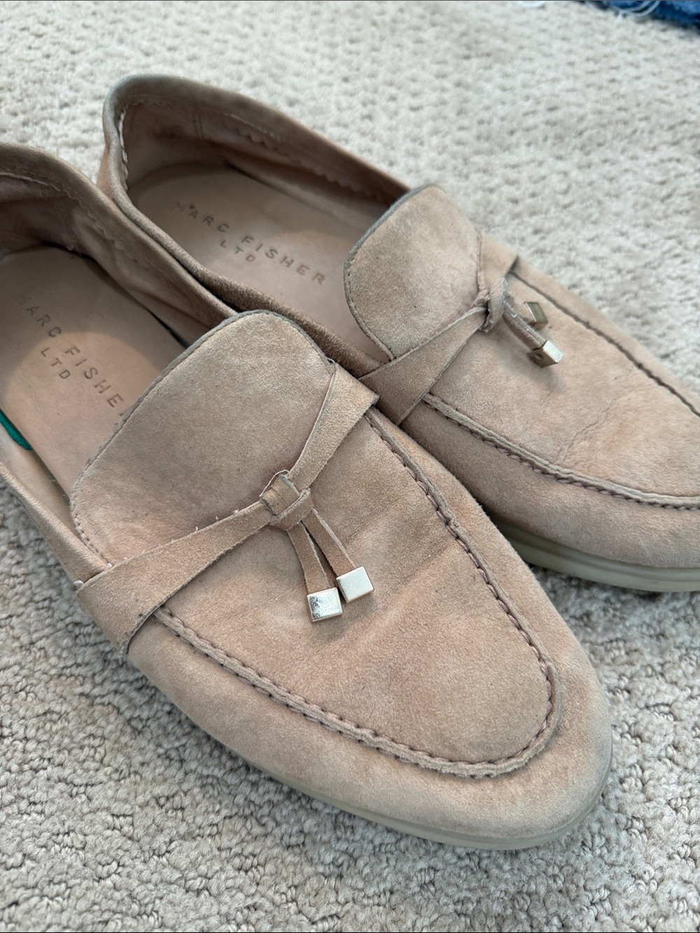 Marc Fisher women’s  Suede Tassel Loafers in Light Taupe [designer inspired]